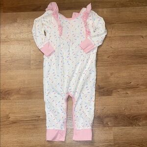 MONICA AND ANDY Pink Ruffle Baby Onesie with Colorful Sprinkles
